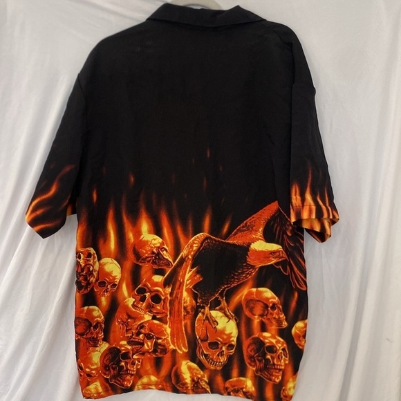Dragonfly Men's Size XL fire skull eagle Shirt Black Short Sleeve Button - Picture 6 of 7